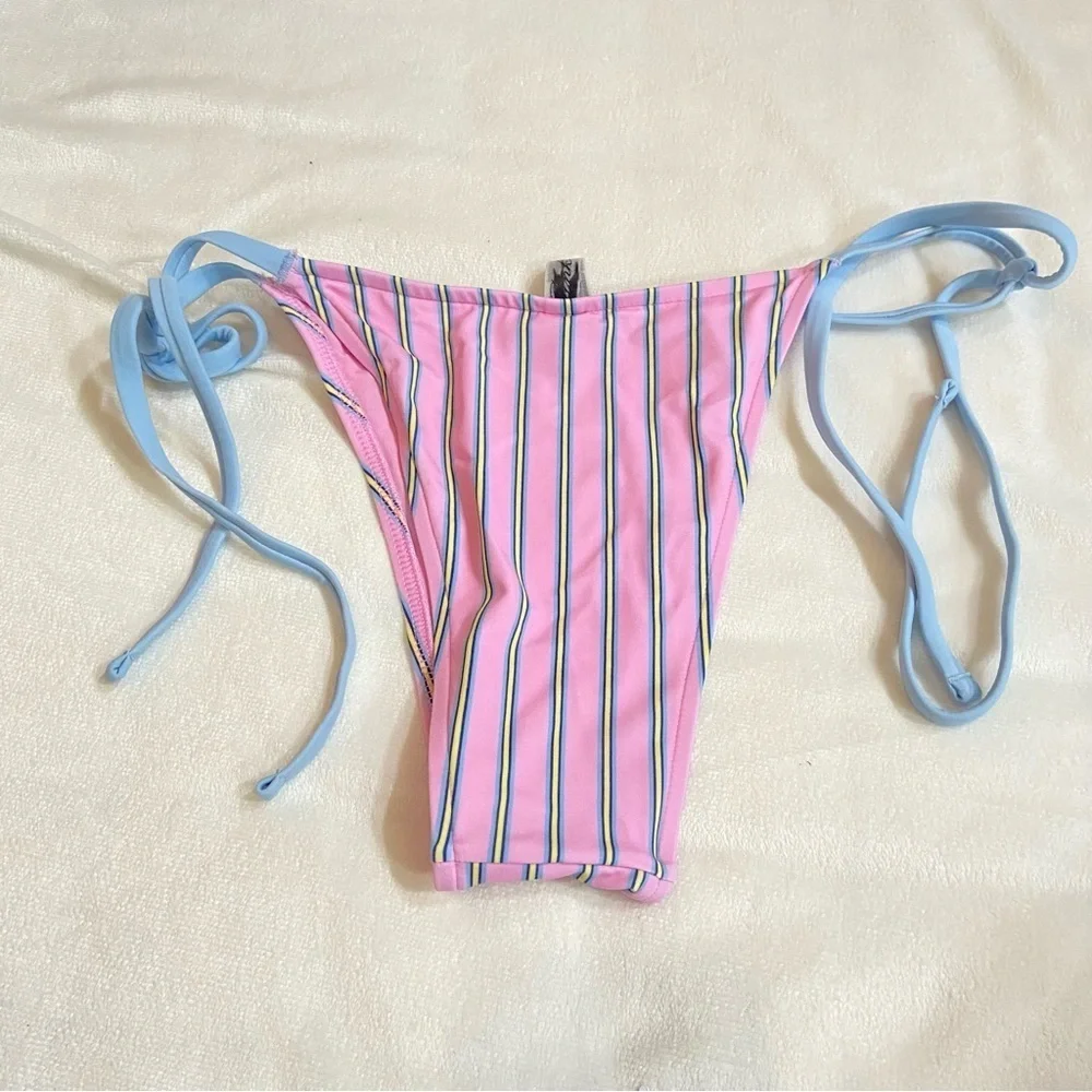 New! Frankie's Bikinis x Pink Rosemary Striped Bikini Bottom M 1517